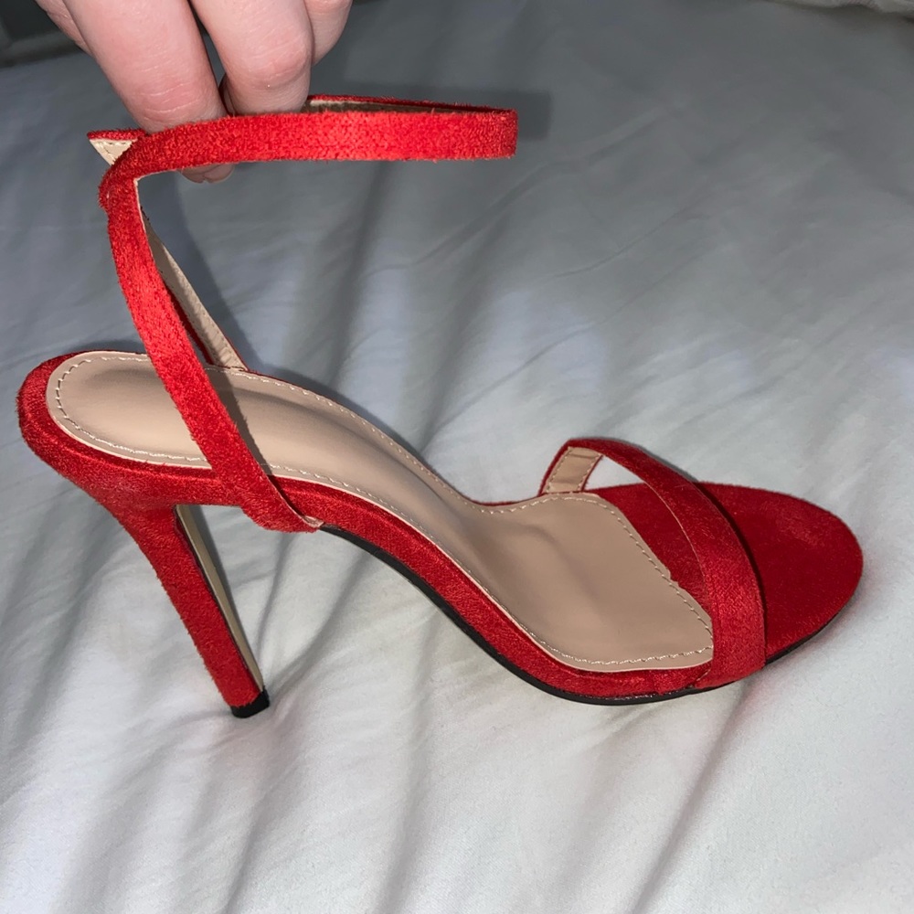 Red suede 3.5 inch stiletto heels, SHEIN size 38 (US size 7) never worn